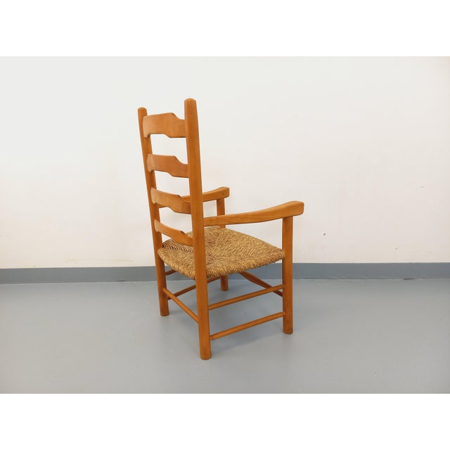 1960s Vintage Armchair in Beech Wood and Straw, 1960s For Sale - Image 5 of 11