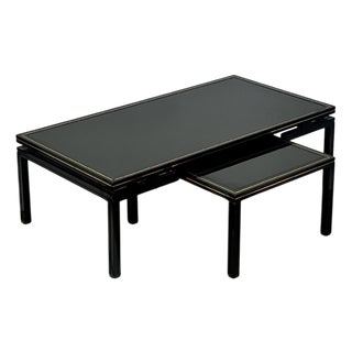 Vintage Black Glass Nesting Table by Pierre Vandel, 1970s, Set of 2 For Sale