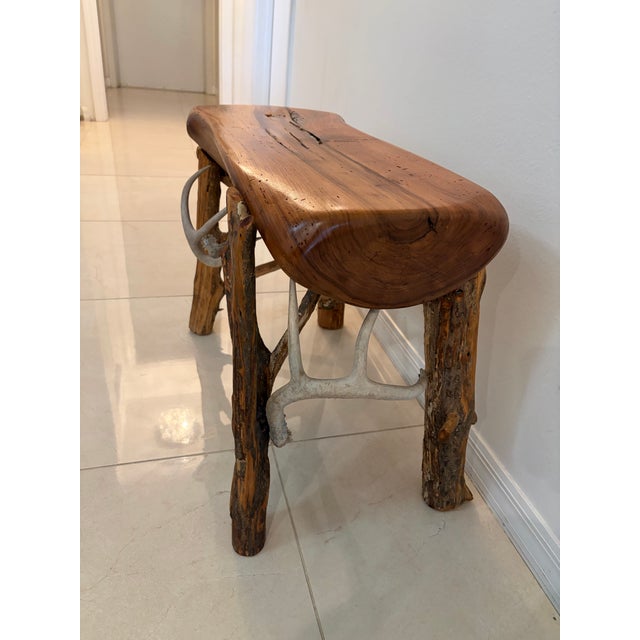 Rustic Rustic Live-Edge and Antler Accent Table For Sale - Image 3 of 10