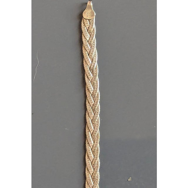 Vintage Braided Herringbone Silver Chain Bracelet From Italy For Sale - Image 4 of 7