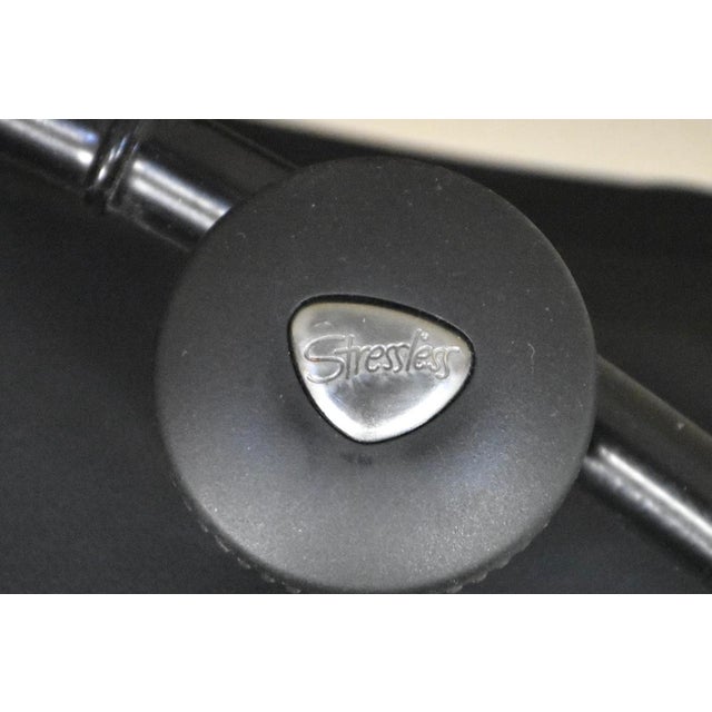 Wood 1960s Black Leather Ekornes Stressless Recliner and Ottoman For Sale - Image 7 of 9