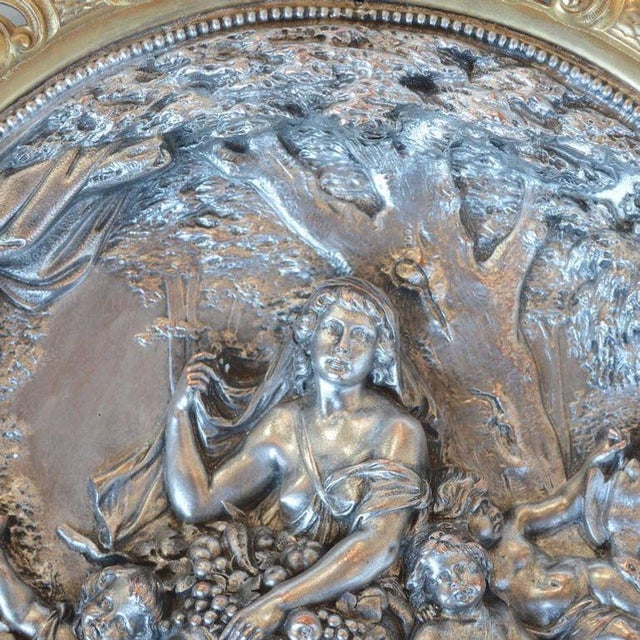 Gold Pair of Italian Deep Relief Figural Metal Wall Plaques, Late 19th Century. For Sale - Image 8 of 12