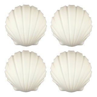 Vintage Shell-Shaped Opaline Glass Wall Sconces from Limburg, Germany, 1970s, Set of 4 For Sale