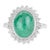 Vintage Inspired Oval Cabochon Emerald Ring With Diamond Halo in Silver - Size 6.5 For Sale