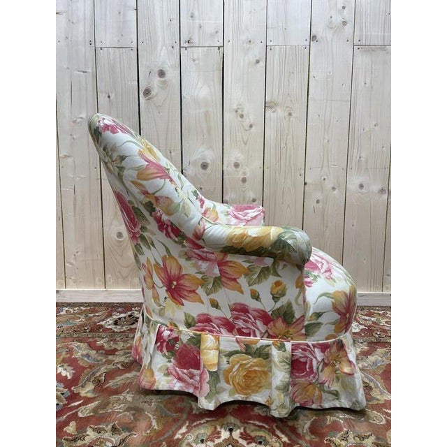Napoleon III Toad Armchair in Floral Fabric For Sale - Image 3 of 6
