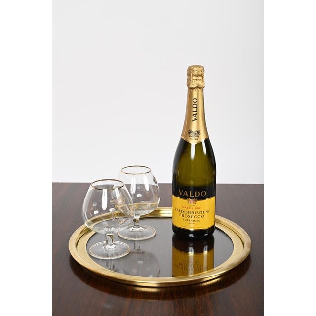 Brass and Crystal Round Serving Tray by Bellotto, Italy, 1970s For Sale - Image 4 of 11