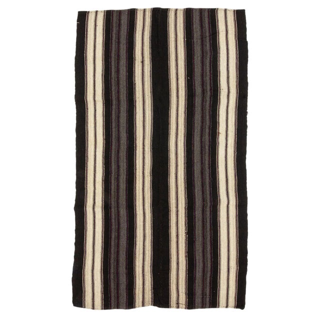 1960s Vintage Striped Handwoven Kilim Rug- 5′2″ × 9′2″ For Sale