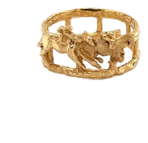 Lisa Perry 14k Yellow Gold Jockey & Horse Wide Band Ring- Size 4