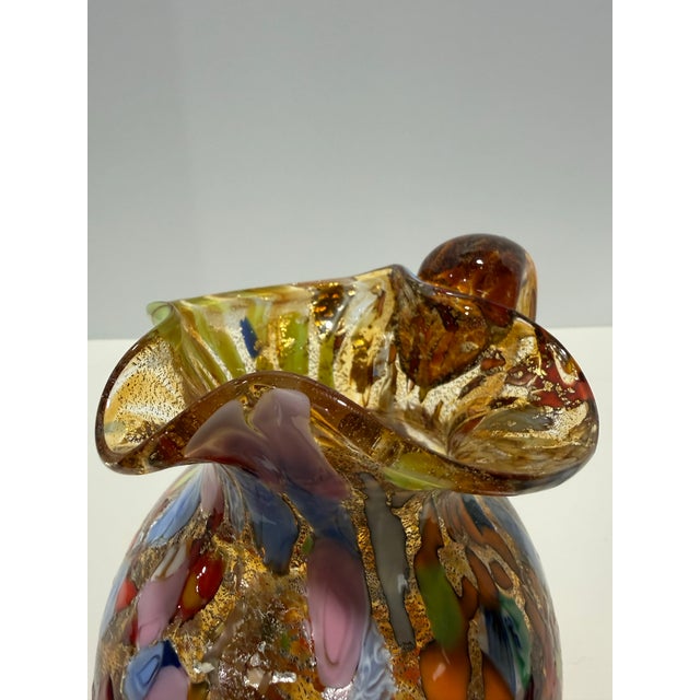 Glass Vintage Murano Style Hand-Blown Art Glass Pitcher With Gold Aventurine For Sale - Image 7 of 12