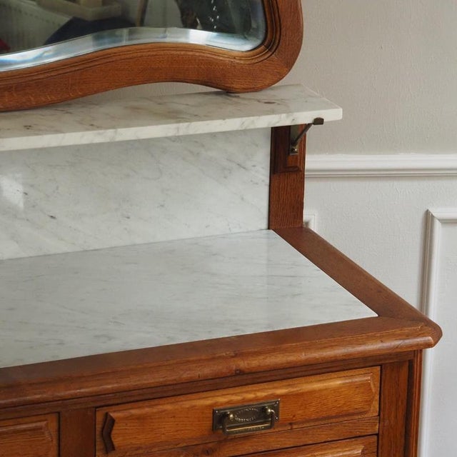 Antique French Washstand with Chest of Drawers, Mirror and Marble Top For Sale - Image 4 of 18