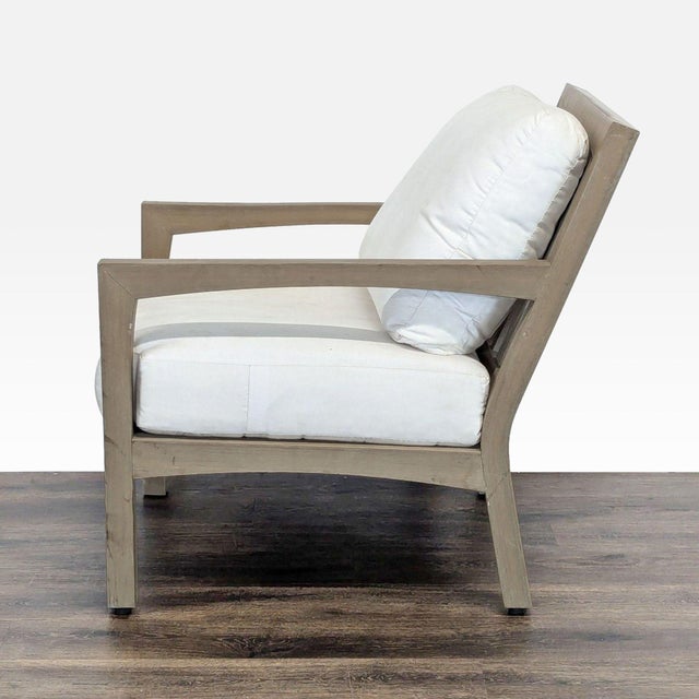 Modern Pottery Barn Modern Outdoor Wood Frame Armchair With White Cushions, Attributed For Sale - Image 3 of 7