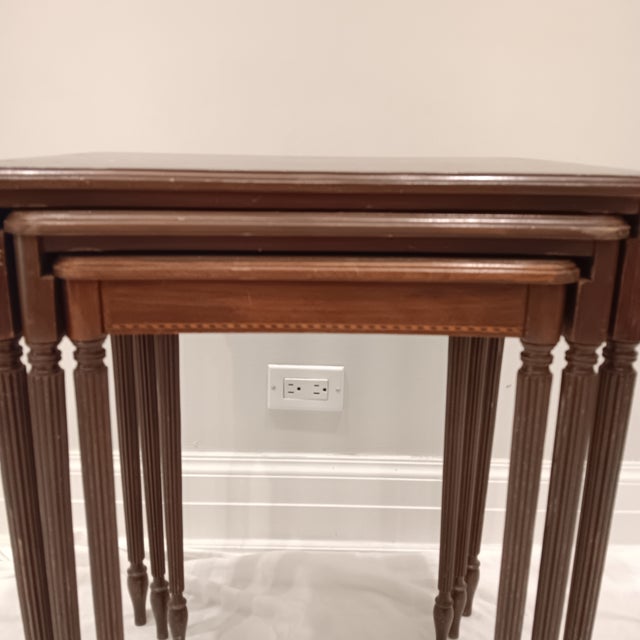 Contemporary Vintage Mersman Mahogany Nesting Tables, Set of 3 For Sale - Image 3 of 17