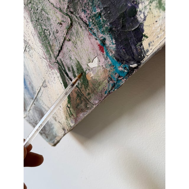Oversized 1989 Vintage Textured Expressionist Abstract Acrylic on Canvas Geometric Paintings – Pair For Sale - Image 12 of 16