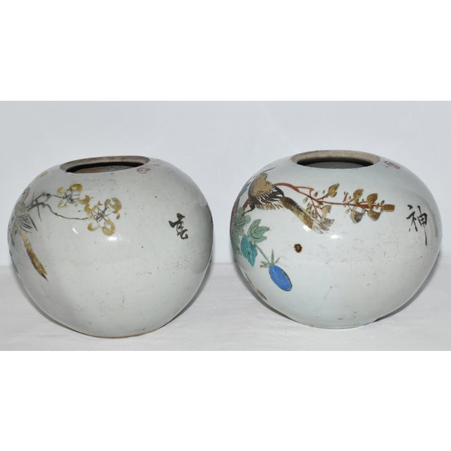 Pair Late 19th Century Chinese Ching Qing Dynasty Porcelain Vases Bird Flower Motif For Sale - Image 4 of 12