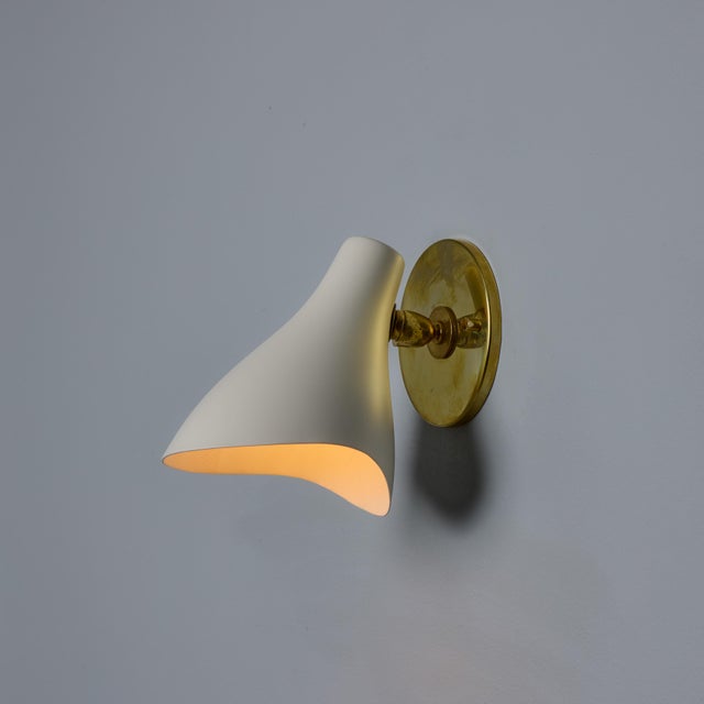 1950s Gino Sarfatti Model #10 sconce for Arteluce in White Executed in painted aluminum and custom fabricated period-...