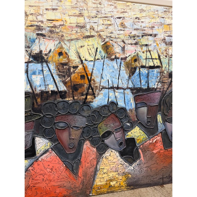 1970s Dandy Osa Richard Signed Folk Art Acrylic Painting Listed Artist 48x59 For Sale - Image 4 of 7