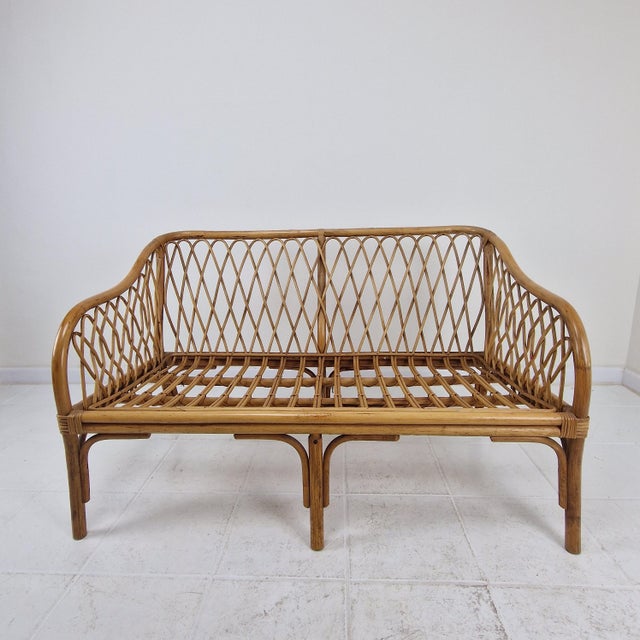 Mid-Century Italian Rattan & Bamboo Settee, 1970 For Sale - Image 11 of 16