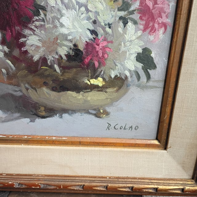 Mid-Century Modern Rudolph "Rudy" Colao Floral Still Life Framed Oil Painting For Sale - Image 4 of 6