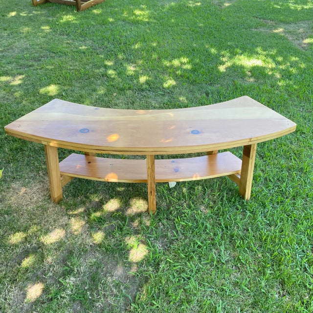 Curved Handcrafted Wood Bench For Sale - Image 4 of 7
