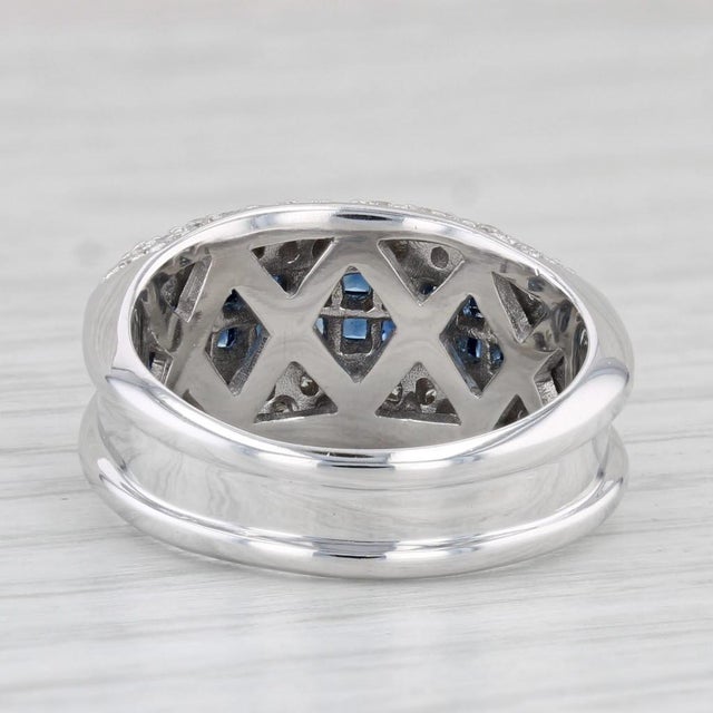 2010s 1.86ctw Blue Sapphire White Diamond Ring 14k White Gold Size 6.75-7 For Sale - Image 5 of 8