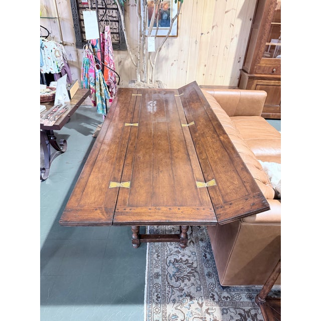 Transitional Jonathan Charles Walnut Hunt Hinged Leaf Table For Sale - Image 3 of 9