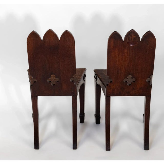 Brown English Regency Gothic Revival Oak Hall Chairs, 1830s, Set of 2 For Sale - Image 8 of 18