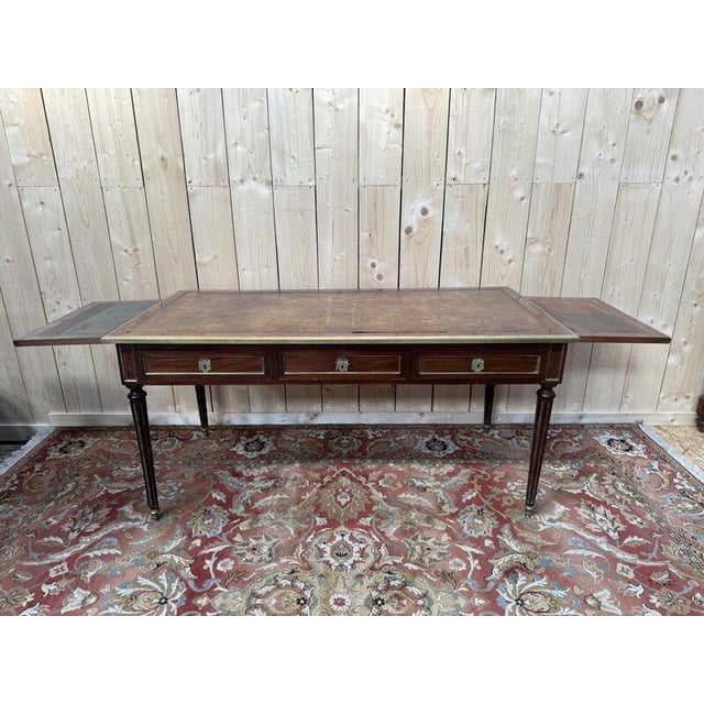 Wood Louis Xvi Style Desk in Mahogany and Brass Trim For Sale - Image 7 of 7
