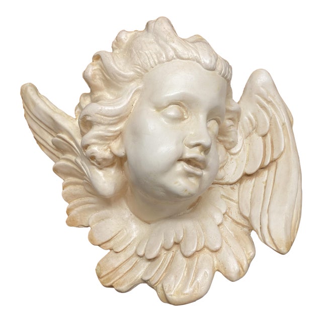 1960's Unbranded Wall Mount Sculpture, Angel Figure, Classical Cherub, Putto, Left Facing, Heavyweight For Sale