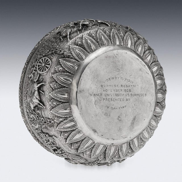 Metal Antique Burmese Repoussé Silver Jataka Tales Bowl, 1910 For Sale - Image 7 of 18