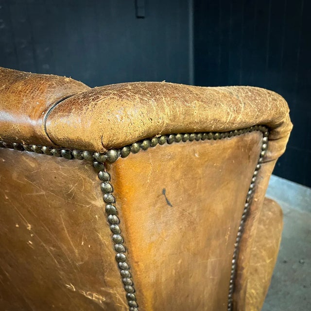 Animal Skin Vintage Wingback Armchair from Schaapsleeren For Sale - Image 7 of 12