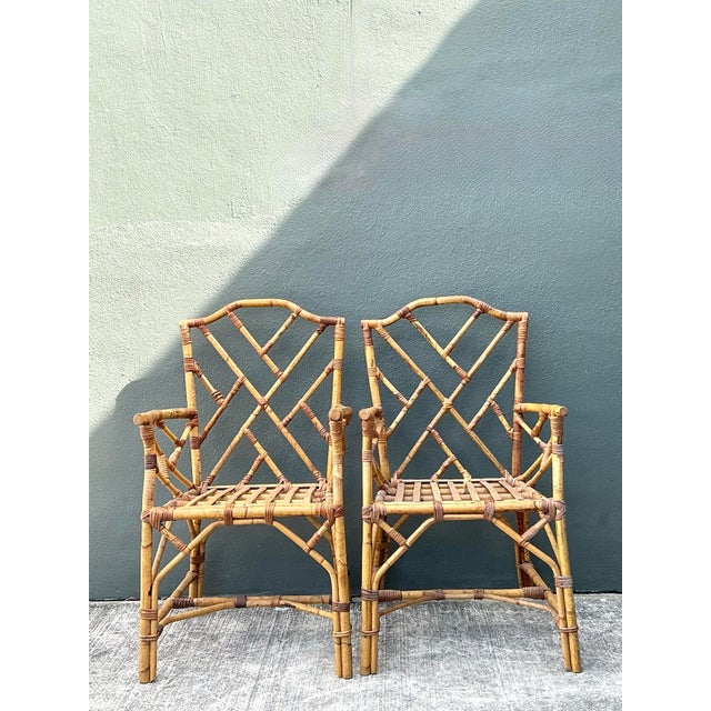 Vintage Chinese Chippendale Rattan Dining Chairs - A Pair For Sale - Image 12 of 12