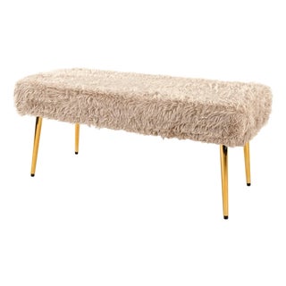 Ivory Faux Fur Plush Bench For Sale