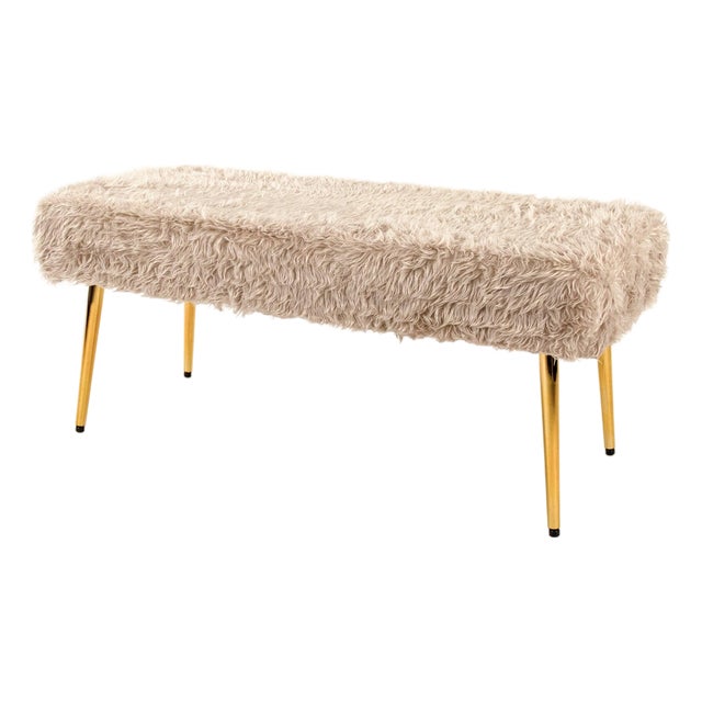 Ivory Faux Fur Plush Bench For Sale