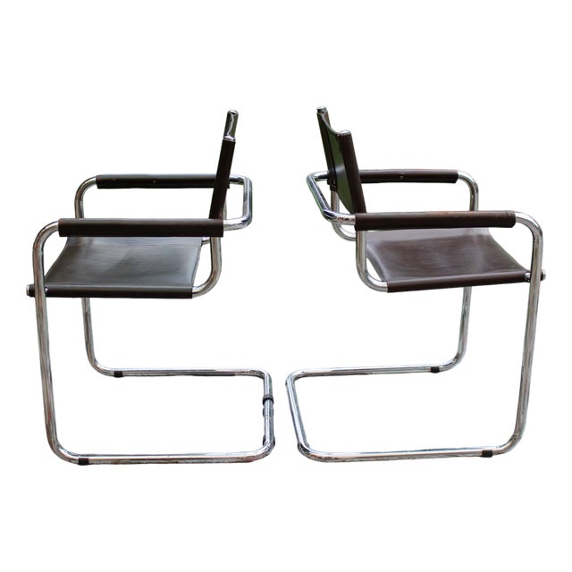 Vintage Cantilever Armchairs in Brown Leather, 1970s, Set of 2 For Sale