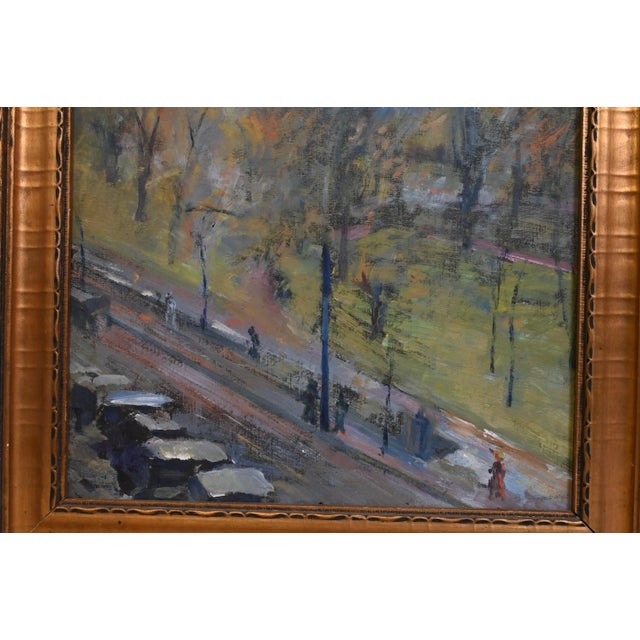 Paint Arthur Clifton Goodwin (American 1864-1929) Impressionist Oil Painting on Board - View of Central Park Circa 1915 For Sale - Image 7 of 10