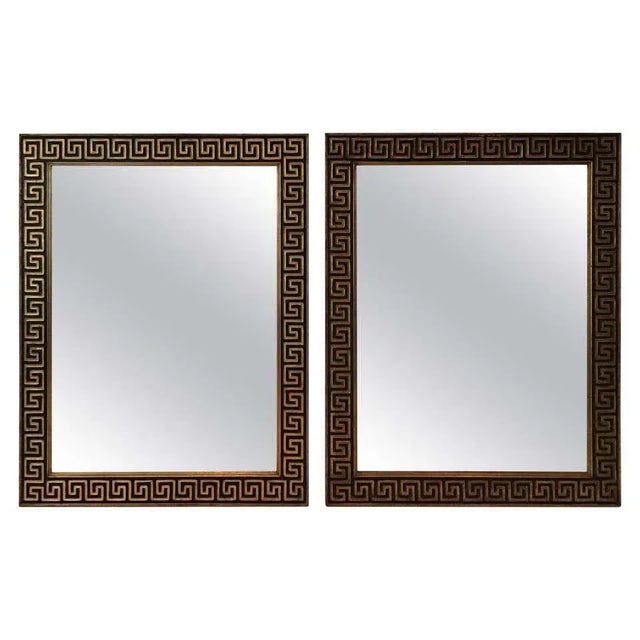 Gold 1950s Gilt Wood Greek Key Mirrors - A Pair For Sale - Image 8 of 8