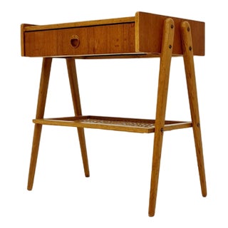 Midcentury Danish Nightstand in Rattan and Teak For Sale