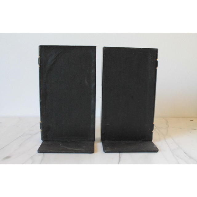 Black Vintage Black and Gold Leather Faux Book Bookends - A Pair For Sale - Image 8 of 11