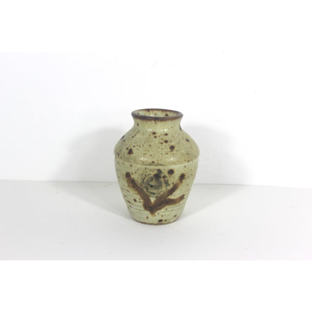 Vintage Speckled Studio Pottery Stoneware Vase Signed For Sale - Image 10 of 10