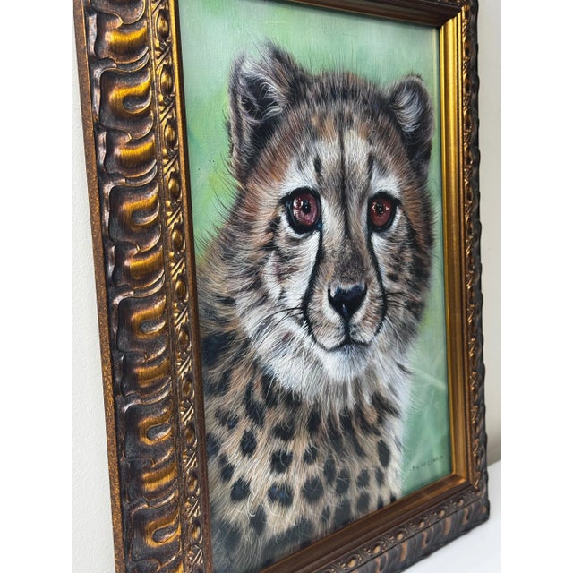 Cheetah Cub Oil Portrait on Canvas Signed by Pip McGarry – Framed British Wildlife Portrait Art For Sale - Image 6 of 12