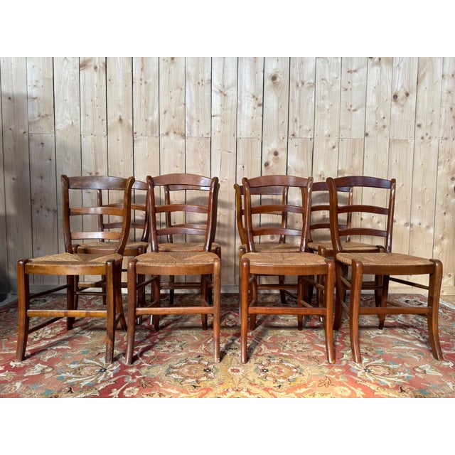 Louis XV Style Rustic Chairs in Fruitwood with Rush Seats, 19th Century, Set of 8 For Sale - Image 10 of 10