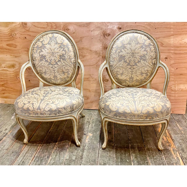 Pair George III Open Arm Chairs in C. 1970's Fortuny For Sale - Image 12 of 12