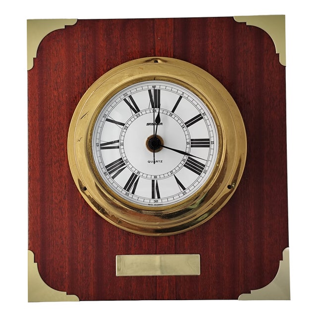 Staiger Maritime Wall Clock in Brass and Wood, 1970s For Sale