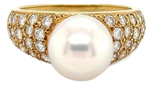 Mikimoto Pearl & Diamond 18k Yellow Gold Cocktail Ring - Size 5
