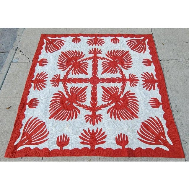This 20thc Hawaiian quilt is in pristine condition with echo quilting.This quilt is signed and dated. Signed and Dated -...