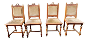 Renaissance Style Dining Chairs in Carved Oak with Upholstered Seats and Backs, England, 1900s, Set of 4