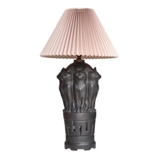 Large Art Nouveau Danish Table in Black Terracotta with Cats by L. Hjort, 1910s For Sale