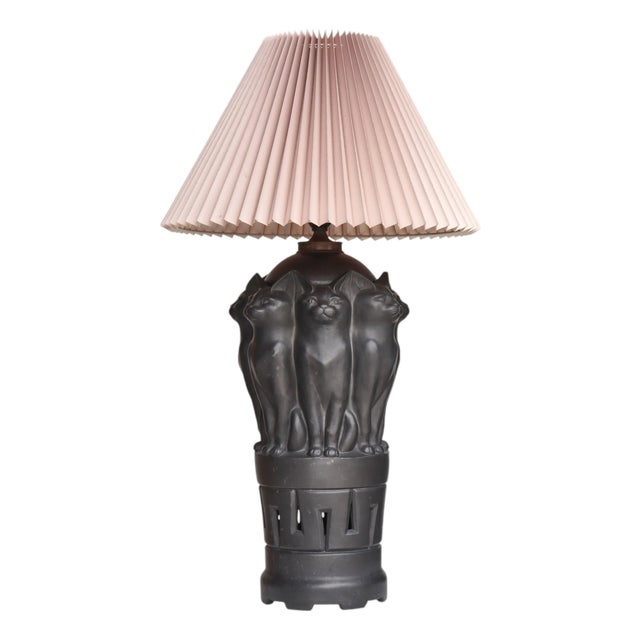 Large Art Nouveau Danish Table in Black Terracotta with Cats by L. Hjort, 1910s For Sale