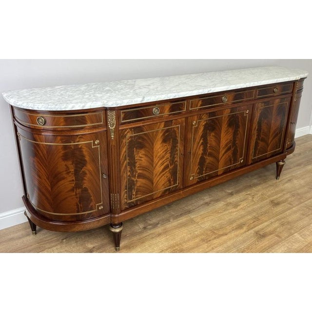 Vintage French Empire Carved Burr Inlay Sideboard with Marble Top For Sale - Image 18 of 18