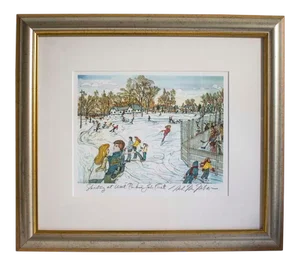 Skating at West Park-Lake Forest - Mark Mid-Century Modernahon - Signed Litograph Print